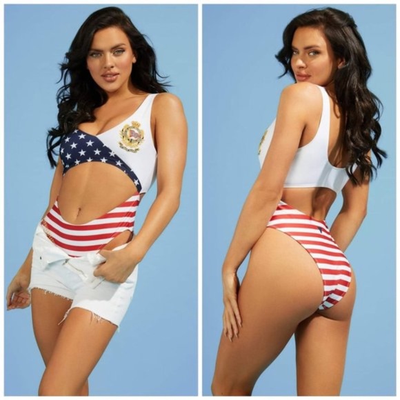 New GUESS Eco Stars and Stripes One-Piece Swimsuit - Picture 1 of 6